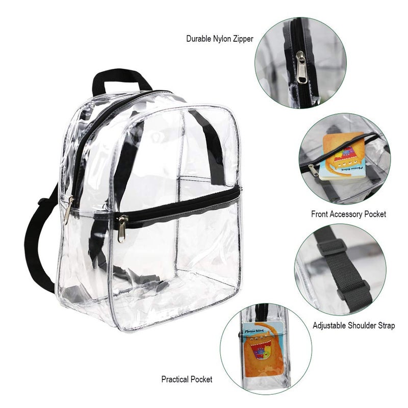 Clearworld Stadium Approved Clear Mini Backpack, Heavy Duty Cold-Resistant Transparent PVC Backpack with Work, Security Travel & Stadium(Black) - Image 4